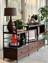 Load image into Gallery viewer, Media / Wall Unit / Room Divider in Solid Imbuia & Steel