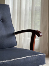 Load image into Gallery viewer, Vintage Upholstered Armchair with Mahogany Armrests