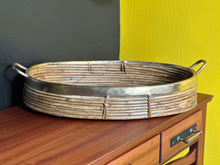 Load image into Gallery viewer, Brass and Wicker Tray