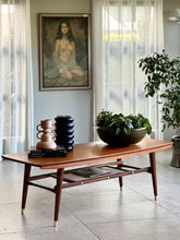 Load image into Gallery viewer, Mid-Century Two-Tier Coffee Table with Rattan Magazine Shelf