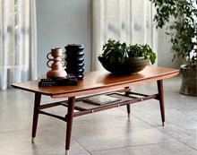 Load image into Gallery viewer, Mid-Century Two-Tier Coffee Table with Rattan Magazine Shelf