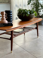 Load image into Gallery viewer, Mid-Century Two-Tier Coffee Table with Rattan Magazine Shelf