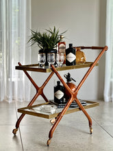 Load image into Gallery viewer, Elegant Brass, Glass & Wooden Drinks Cart