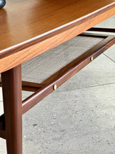 Load image into Gallery viewer, Mid-Century Two-Tier Coffee Table with Rattan Magazine Shelf