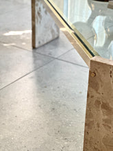 Load image into Gallery viewer, Travertine, Solid Brass & Glass Coffee Table