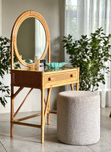 Load image into Gallery viewer, Cane Dressing Table with Round Framed Mirror