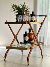 Load image into Gallery viewer, Elegant Brass, Glass & Wooden Drinks Cart