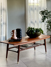 Load image into Gallery viewer, Mid-Century Two-Tier Coffee Table with Rattan Magazine Shelf