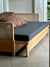 Load image into Gallery viewer, Vintage Beechwood Sleeper Couch