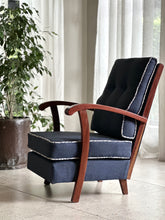 Load image into Gallery viewer, Vintage Upholstered Armchair with Mahogany Armrests