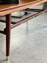 Load image into Gallery viewer, Mid-Century Two-Tier Coffee Table with Rattan Magazine Shelf