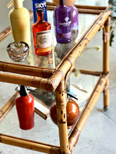Load image into Gallery viewer, Vintage, Glass & Bamboo Two-Tiered Drinks Cart