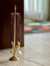 Load image into Gallery viewer, Brass and Wood Fireplace Tool Set