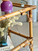 Load image into Gallery viewer, Vintage, Glass & Bamboo Two-Tiered Drinks Cart