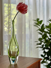 Load image into Gallery viewer, Elongated Green "Teardrop" Style Art Glass with Blue Inset