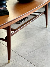 Load image into Gallery viewer, Mid-Century Two-Tier Coffee Table with Rattan Magazine Shelf
