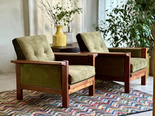 Load image into Gallery viewer, Pair of "Lubis" Armchairs in Olive Green
