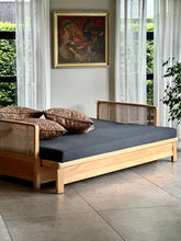 Load image into Gallery viewer, Vintage Beechwood Sleeper Couch