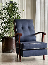 Load image into Gallery viewer, Vintage Upholstered Armchair with Mahogany Armrests