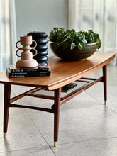 Load image into Gallery viewer, Mid-Century Two-Tier Coffee Table with Rattan Magazine Shelf