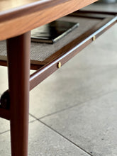 Load image into Gallery viewer, Mid-Century Two-Tier Coffee Table with Rattan Magazine Shelf