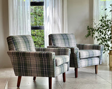 Load image into Gallery viewer, Pair of Fully Upholstered Retro Occasional Armchairs