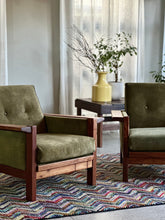 Load image into Gallery viewer, Pair of "Lubis" Armchairs in Olive Green