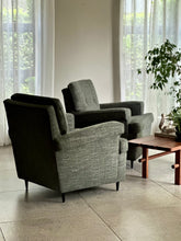 Load image into Gallery viewer, Pair of Upholstered Vintage Armchairs - Button Detail