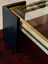 Load image into Gallery viewer, Modernist Marbled Stone, Brass & Glass Coffee Table