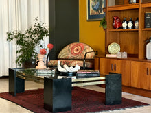 Load image into Gallery viewer, Modernist Marbled Stone, Brass & Glass Coffee Table