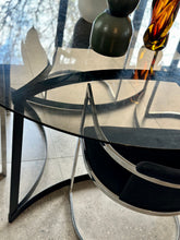 Load image into Gallery viewer, Round Smoked Glass & Black Steel Base, Dining Table