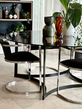 Load image into Gallery viewer, Round Smoked Glass & Black Steel Base, Dining Table