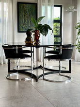 Load image into Gallery viewer, Round Smoked Glass & Black Steel Base, Dining Table