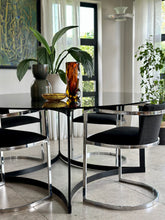 Load image into Gallery viewer, Round Smoked Glass & Black Steel Base, Dining Table