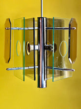 Load image into Gallery viewer, Retro Chrome and Glass Panelled Ceiling Pendant