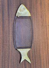 Load image into Gallery viewer, Vintage Wood Brass Fish Serving Tray