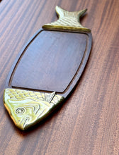 Load image into Gallery viewer, Vintage Wood Brass Fish Serving Tray