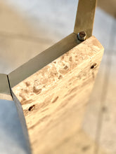 Load image into Gallery viewer, Pair Iconic Travertine, Solid Brass & Glass Pair Side Tables