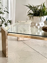 Load image into Gallery viewer, Travertine, Solid Brass & Glass Coffee Table