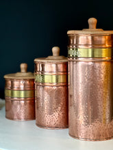 Load image into Gallery viewer, Set of Three Vintage Solid Copper & Brass Kitchen Containers