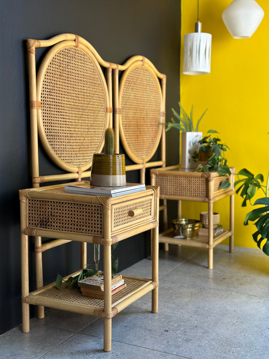 Cane Double Headboard With Pedestals RETREND