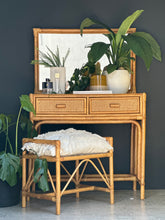Load image into Gallery viewer, Vintage cane Dresser With Stool & Mirror