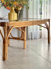 Load image into Gallery viewer, Sturdy Vintage Cane Dining Table With Glass Top