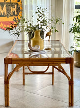 Load image into Gallery viewer, Sturdy Vintage Cane Dining Table With Glass Top
