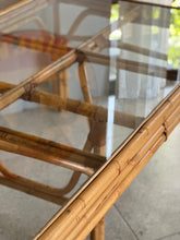 Load image into Gallery viewer, Sturdy Vintage Cane Dining Table With Glass Top
