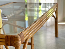 Load image into Gallery viewer, Sturdy Vintage Cane Dining Table With Glass Top