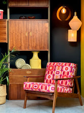 Load image into Gallery viewer, Mid-Century Kiaat Armchair in Retro-Style Fabric