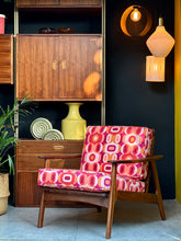 Load image into Gallery viewer, Mid-Century Kiaat Armchair in Retro-Style Fabric