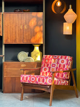 Load image into Gallery viewer, Mid-Century Kiaat Armchair in Retro-Style Fabric