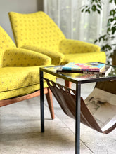 Load image into Gallery viewer, Glass-Top Side Table with Leather Magazine Holder